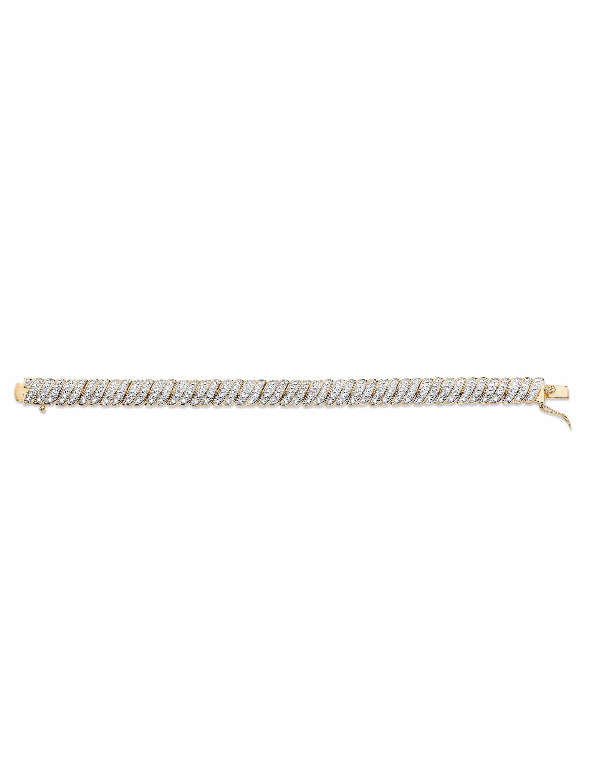 Diamond Accent Two-Tone Pave-Style S-Link Tennis Bracelet – Gold-Plated, 7" or 8" Length Options