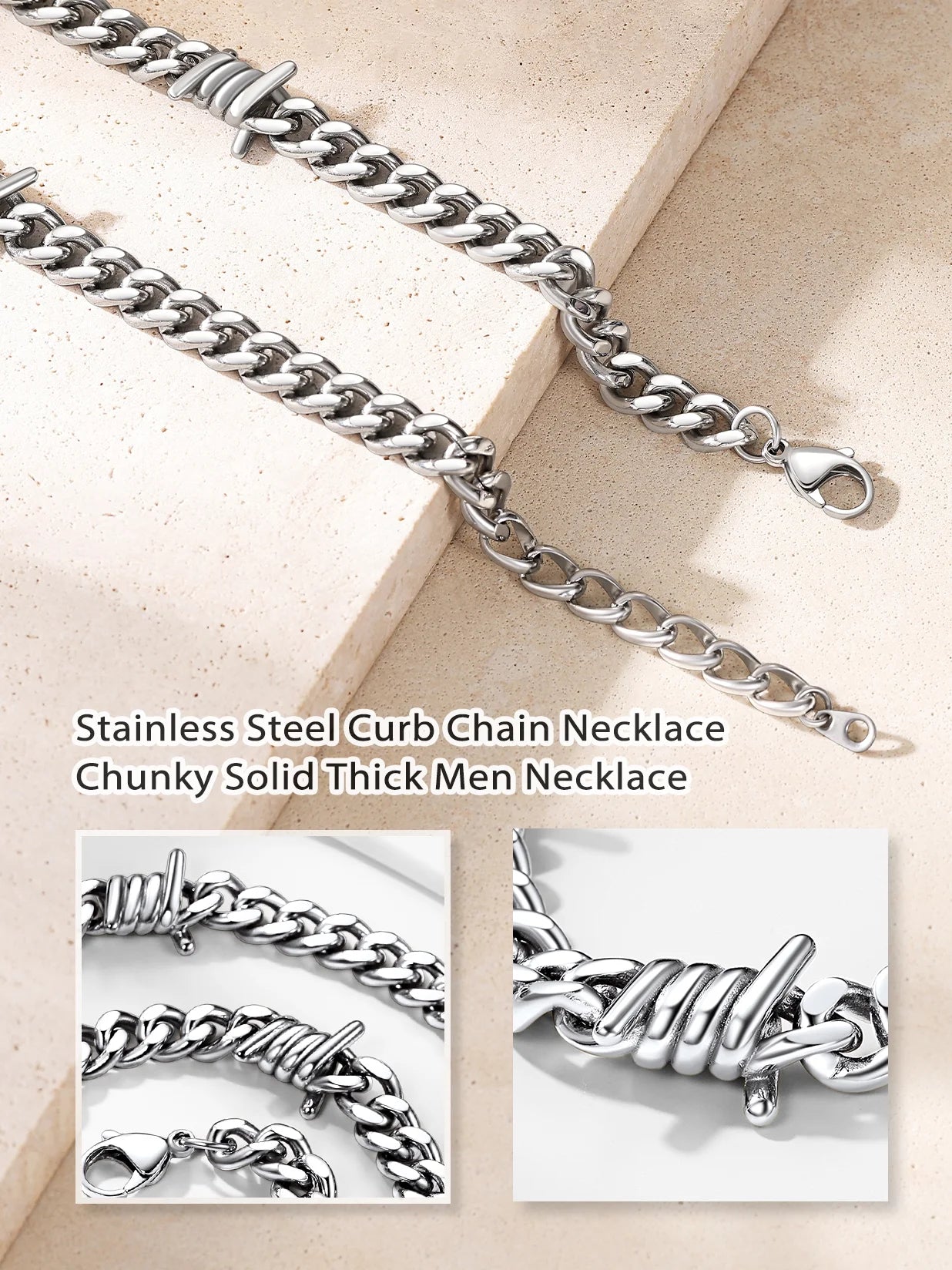7MM Cuban Link Thorns Choker Necklace – Barbed Wire Design, Hip-Hop Punk Jewelry for Men