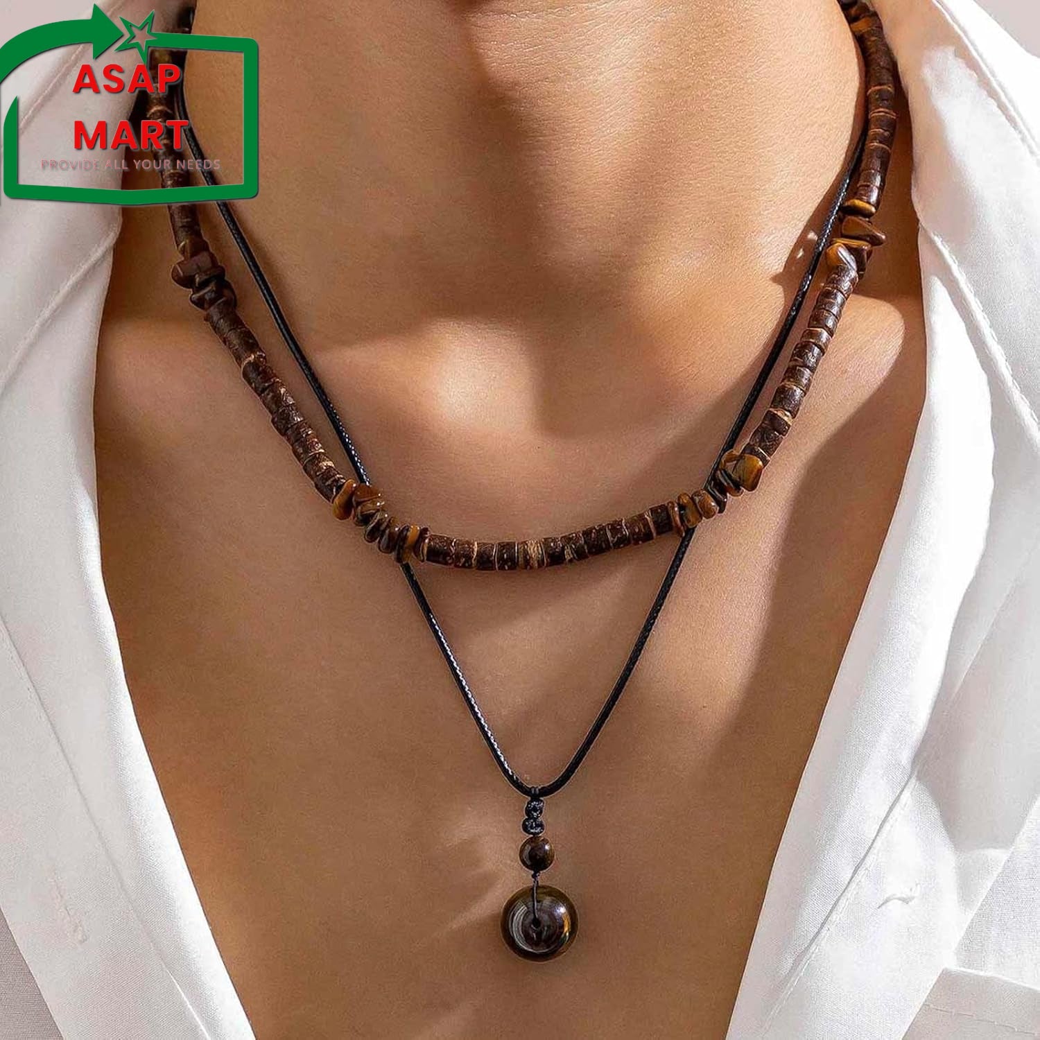 YANCHUN Men’s Puka Shell Necklace – Black Beaded Necklace for Casual & Holiday Wear