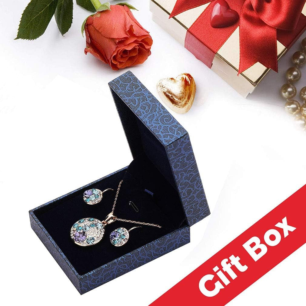 Austrian Crystal Round Disc Pendant Necklace & Earrings Set – 14K Gold Plated, Hypoallergenic Jewelry for Women