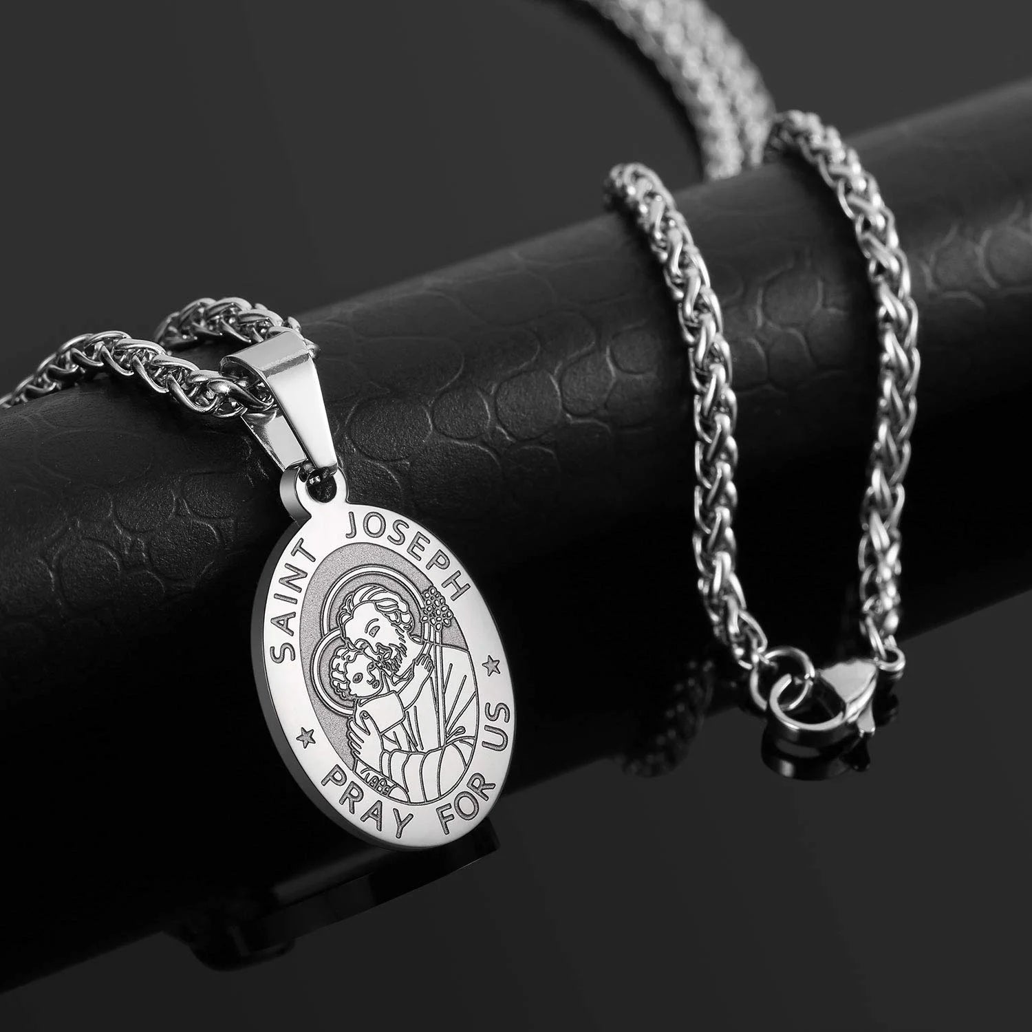 Silver Saint Joseph Necklace for Men & Boys – Stainless Steel Pendant Chain, Christian Catholic Jewelry Gift