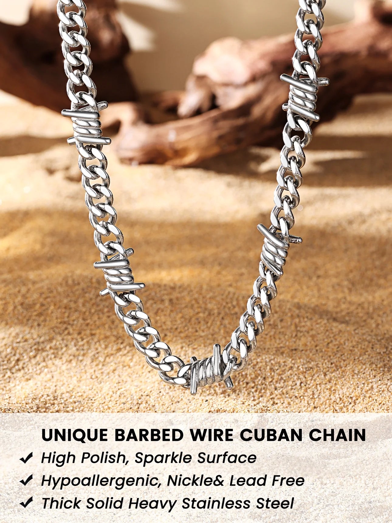 7MM Cuban Link Thorns Choker Necklace – Barbed Wire Design, Hip-Hop Punk Jewelry for Men