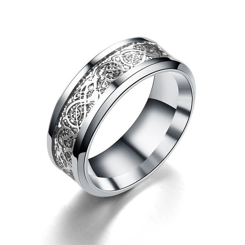 Celtic Dragon Band Ring – Bold Gold-Plated Stainless Steel for Men & Women