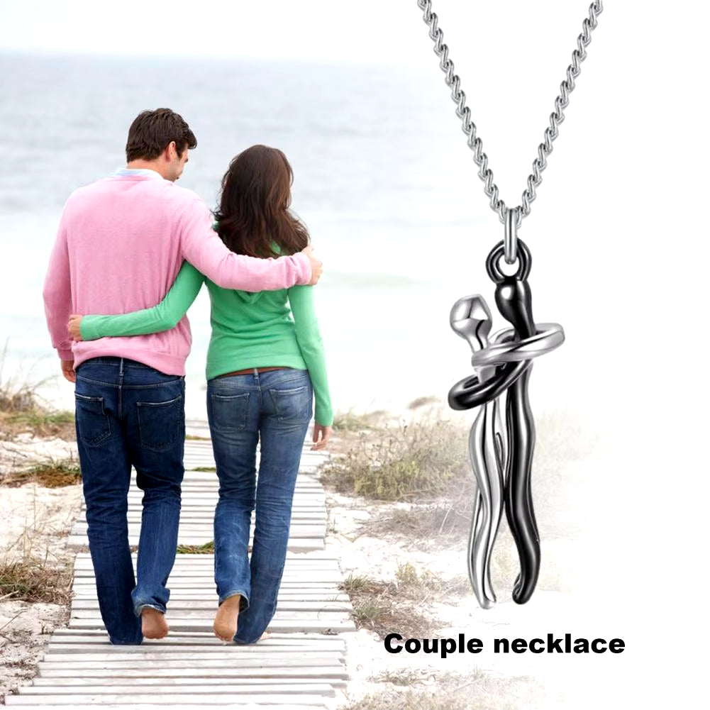 Embrace Forever Necklace – Adjustable Hugging Couple Pendant for Lovers, Romantic Gift for Him or Her