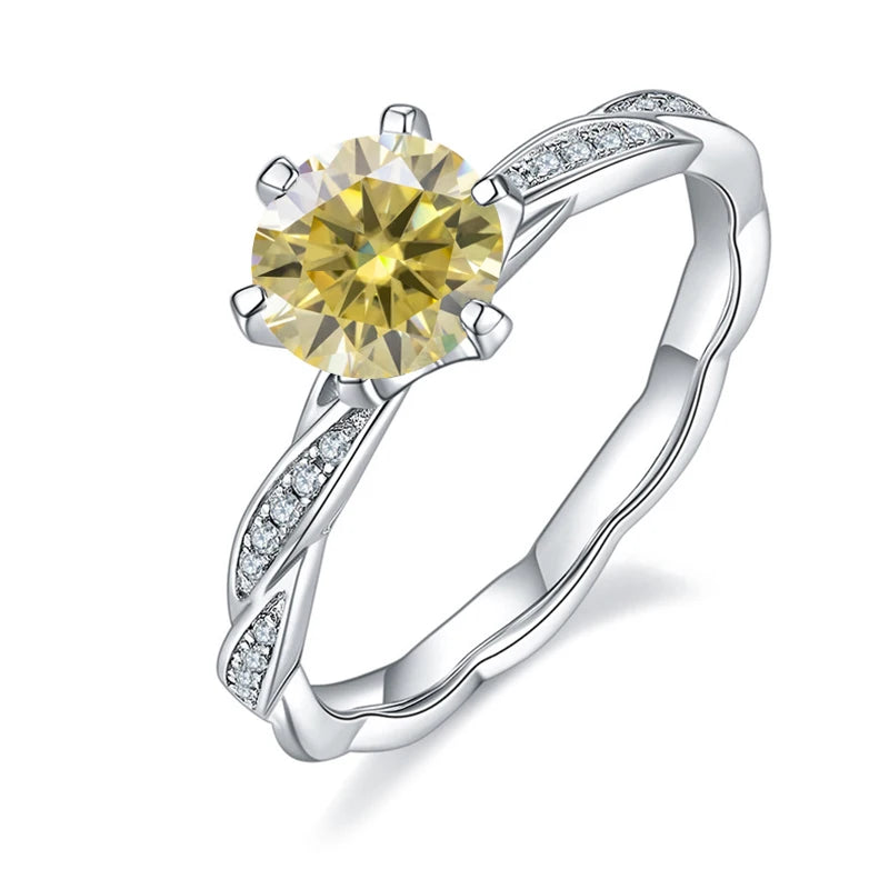 6.5mm 1.0Ct Pink, Blue, or Yellow Moissanite Ring – 925 Sterling Silver Wedding & Engagement Ring for Women