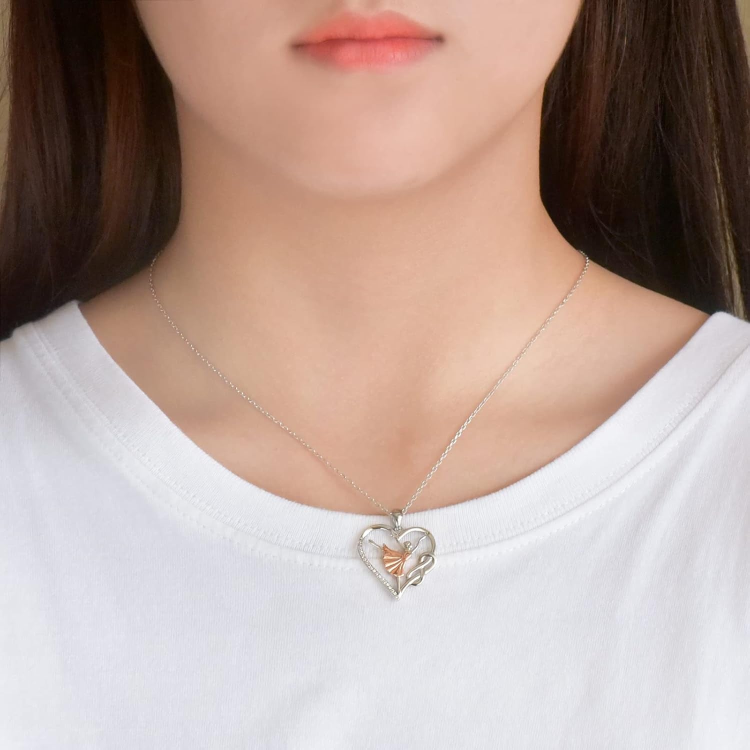 Ballet Dancer Necklace – 925 Sterling Silver Heart Ballerina Infinity CZ Pendant for Women
