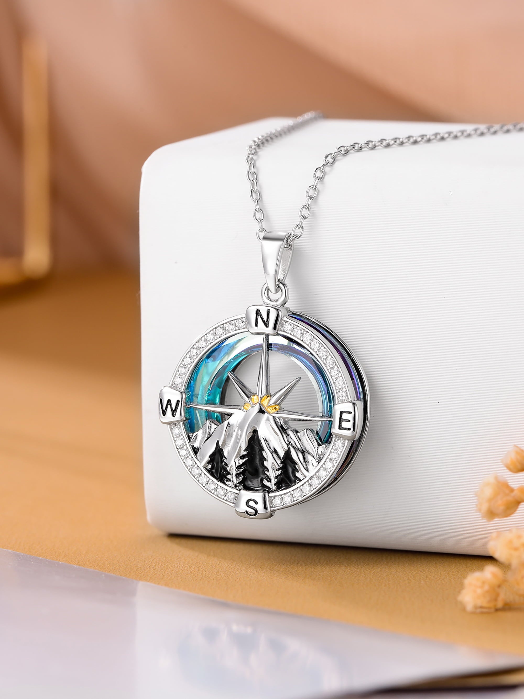 🧭 Mountain Compass Necklace – 925 Sterling Silver “I’d Be Lost Without You” Pendant Jewelry with Crystal | Birthday & Anniversary Gifts for Women