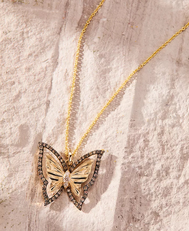 1/3 Ct. T.W. Nude & Chocolate Diamond Butterfly Pendant Necklace in 14K Honey Gold