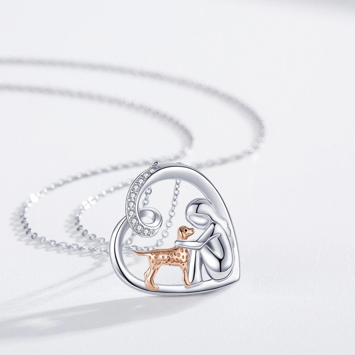 Heart Dog Pendant Necklace – 925 Sterling Silver