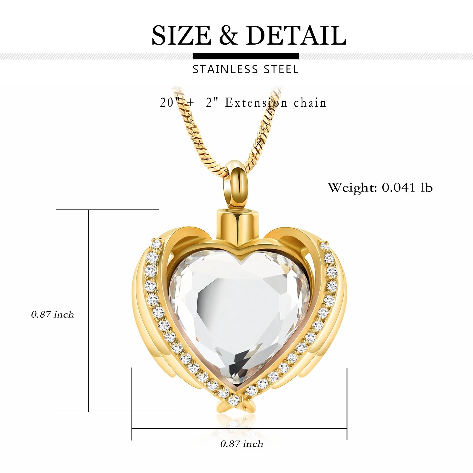 Angel Wing Heart Cremation Urn Necklace – Birthstone Memorial Locket for Human Ashes | Keepsake Jewelry for Women