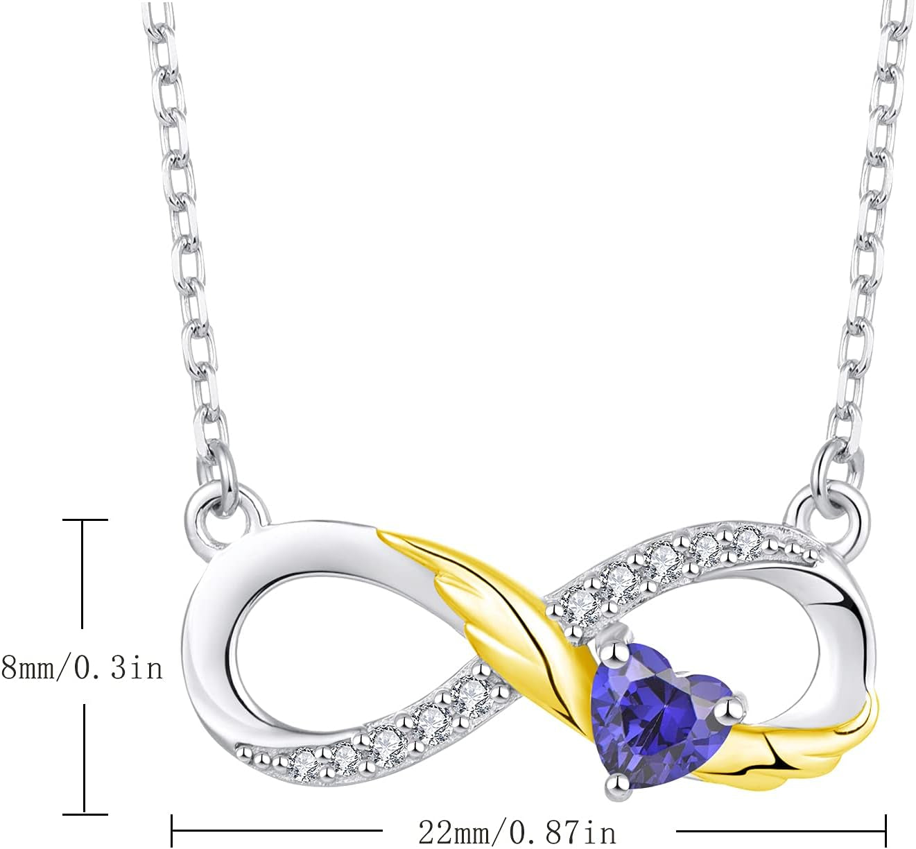 925 Sterling Silver Infinity Necklace – Angel Wings Heart Birthstone Pendant for Women