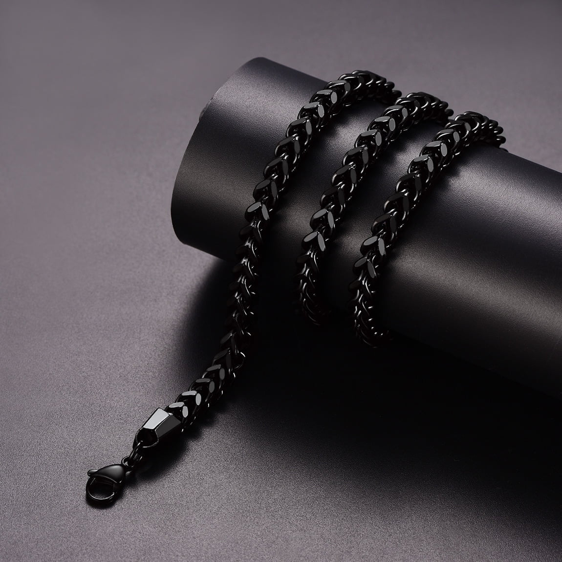 🖤 Men’s Franco Link Chain Necklace – 22” Black 316L Stainless Steel Jewelry