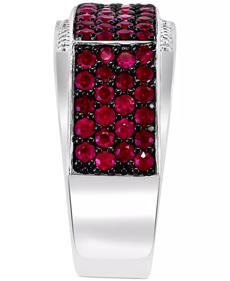 EFFY® Men’s Ruby & Diamond Ring – 2-1/2 Ct. T.W. Ruby, 1/10 Ct. T.W. Diamond, Sterling Silver