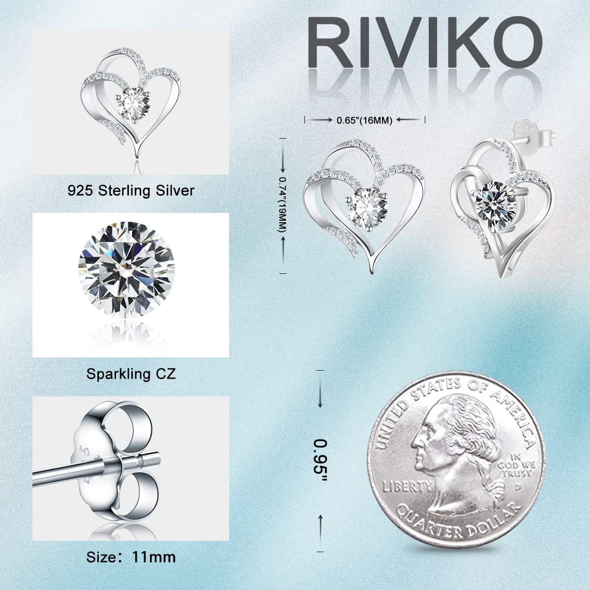 Love Heart Earrings for Women 925 Sterling Silver Gold Plated Zirconia April Birthstone Stud Earrings for Mother Wife Sister Birthday Valentine&