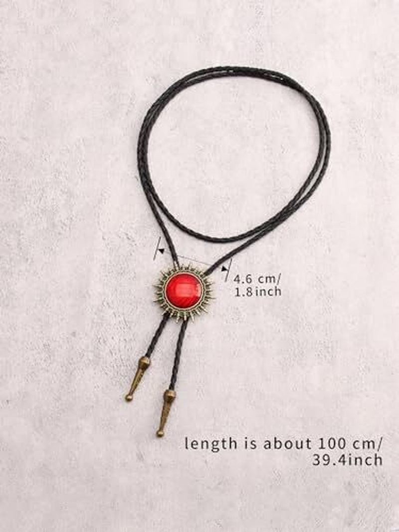 Men’s Western Cowboy Bolo Tie – Leather Necktie with Red Stone Pendant