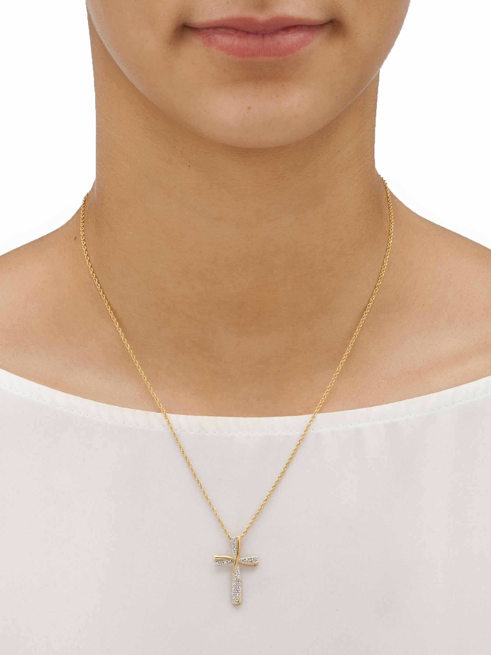Diamond Accent Cross Pendant Necklace – 18" Sterling Silver, Platinum or Gold-Plated Finish