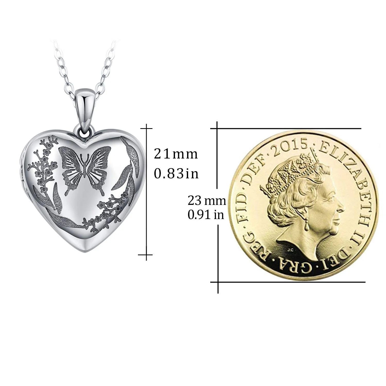 925 Sterling Silver Butterfly Heart Locket Necklace – Memorial Picture Pendant Jewelry