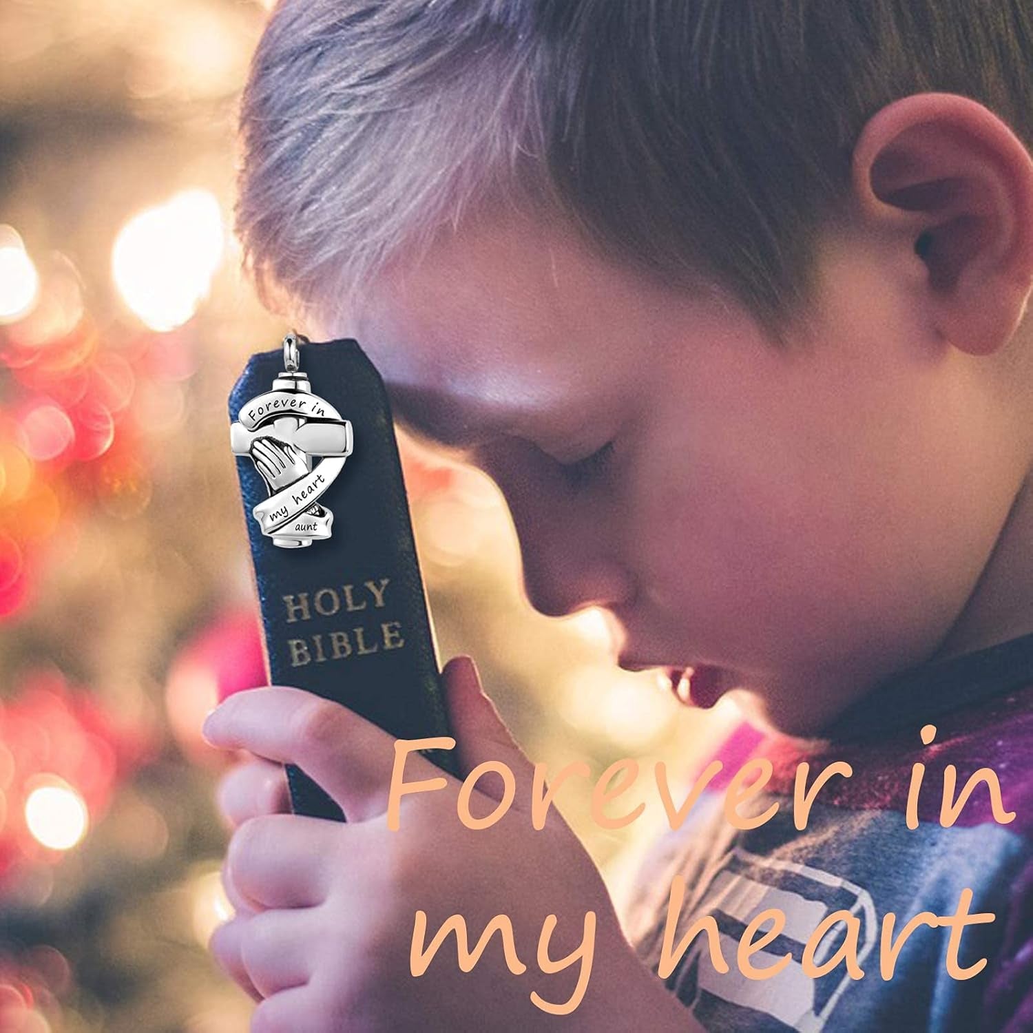 🙏 "Forever in My Heart" Praying Hands Urn Necklace – Memorial Ashes Keepsake Pendant