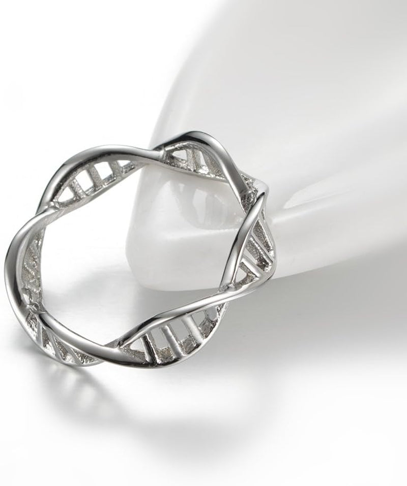 Women’s Stainless Steel DNA Ring – Chemistry Science Molecule Twist Helix Band in Silver, Rose Gold & Gold