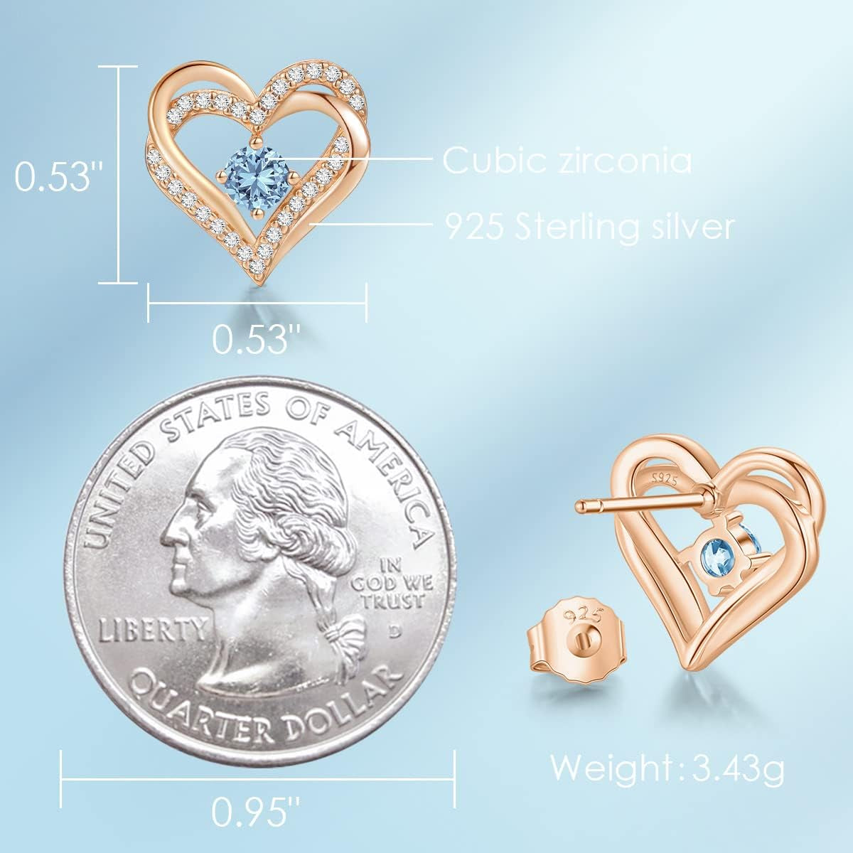 π Forever Love Heart Stud Earrings for Women β 925 Sterling Silver Birthstone Earrings | Romantic Jewelry Gift for Wife, Mom, or Her