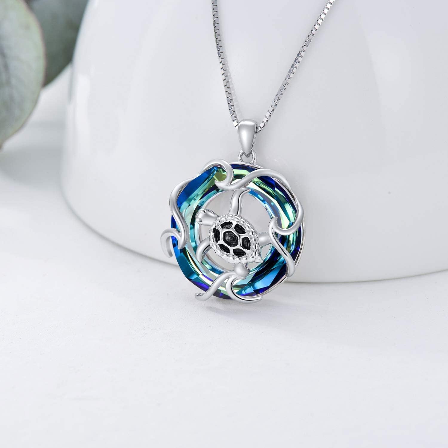 Sterling Silver Sea Turtle Necklace for Women – Ocean-Themed Crystal Pendant Jewelry, Perfect Summer Beach Gift for Marine Animal Lovers
