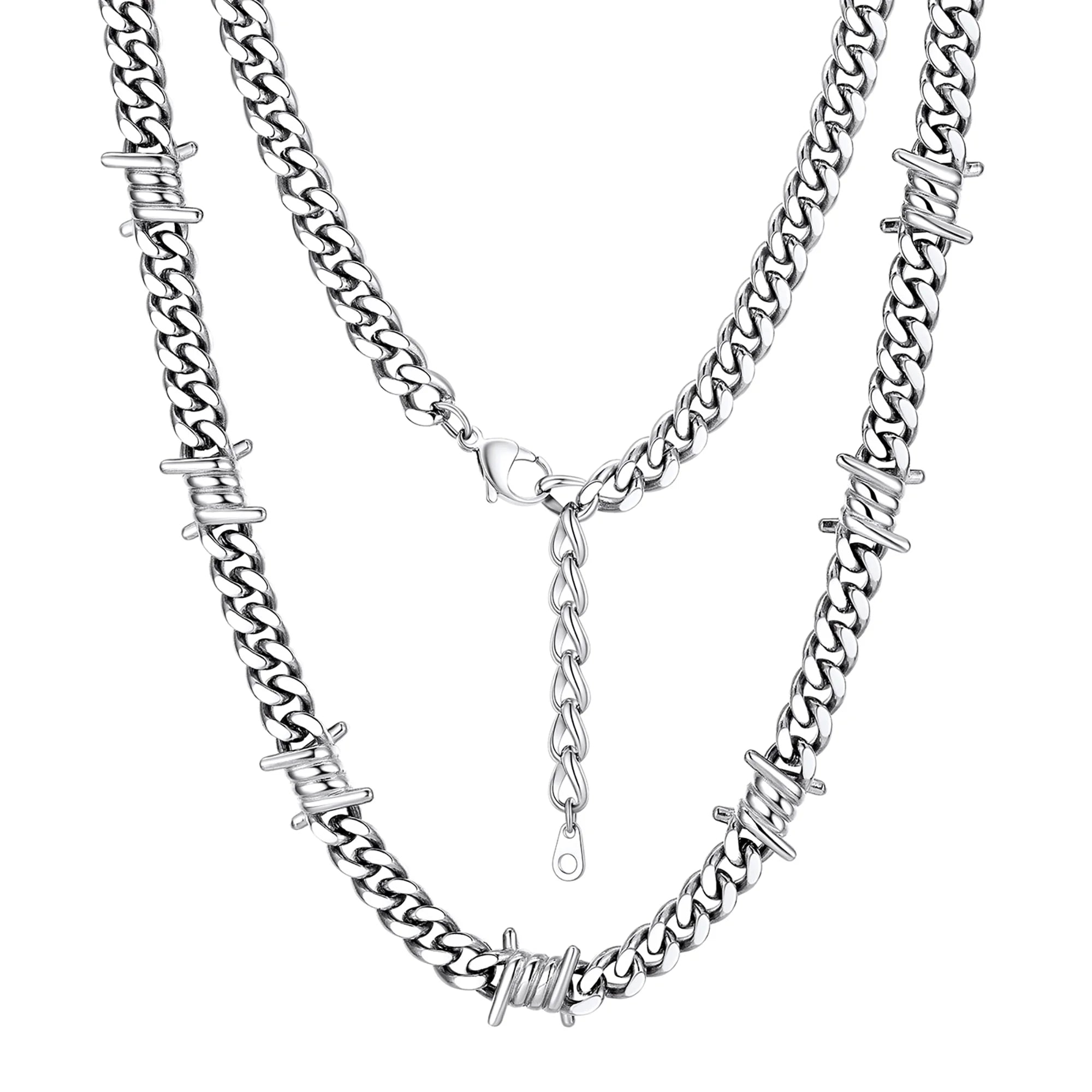 7MM Cuban Link Thorns Choker Necklace – Barbed Wire Design, Hip-Hop Punk Jewelry for Men