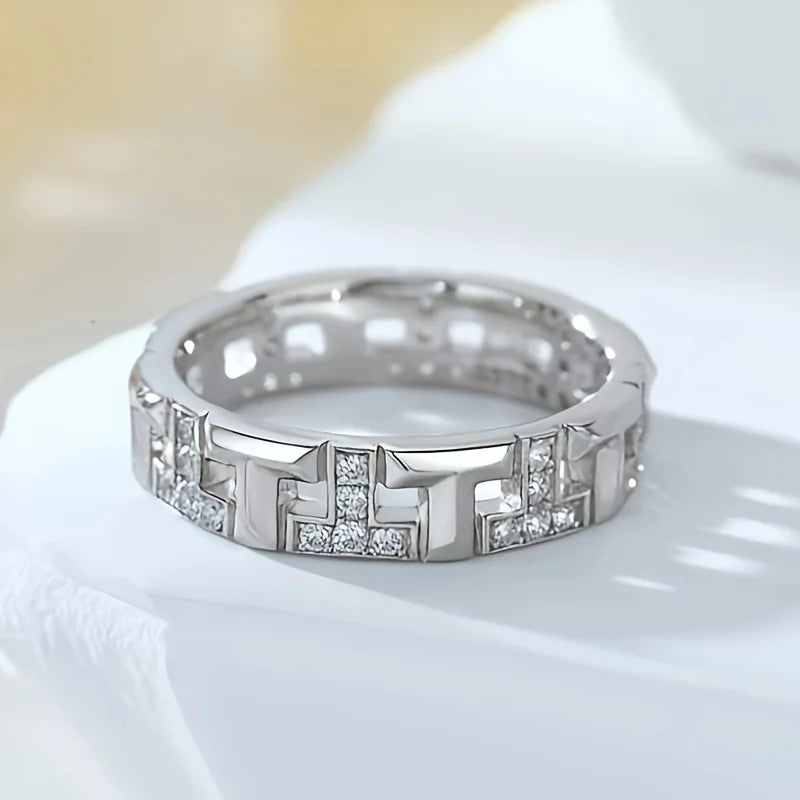 💎 3.7 Carat Moissanite Eternity Ring – Unisex S925 Sterling Silver T-Ring