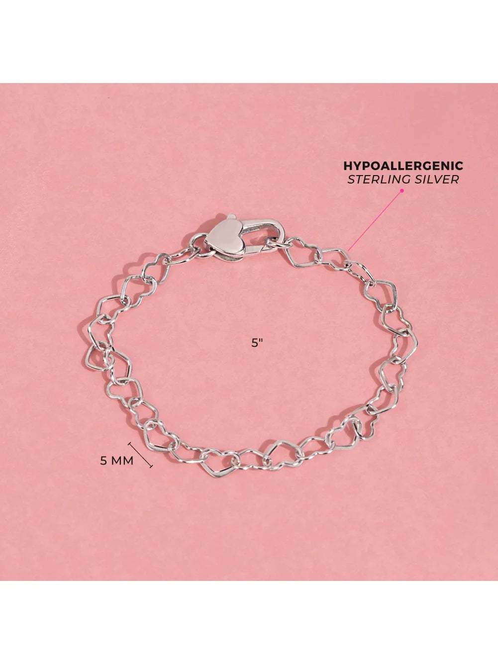 5" Heart Link Chain Baby & Toddler Bracelet – Sterling Silver Delicate Jewelry