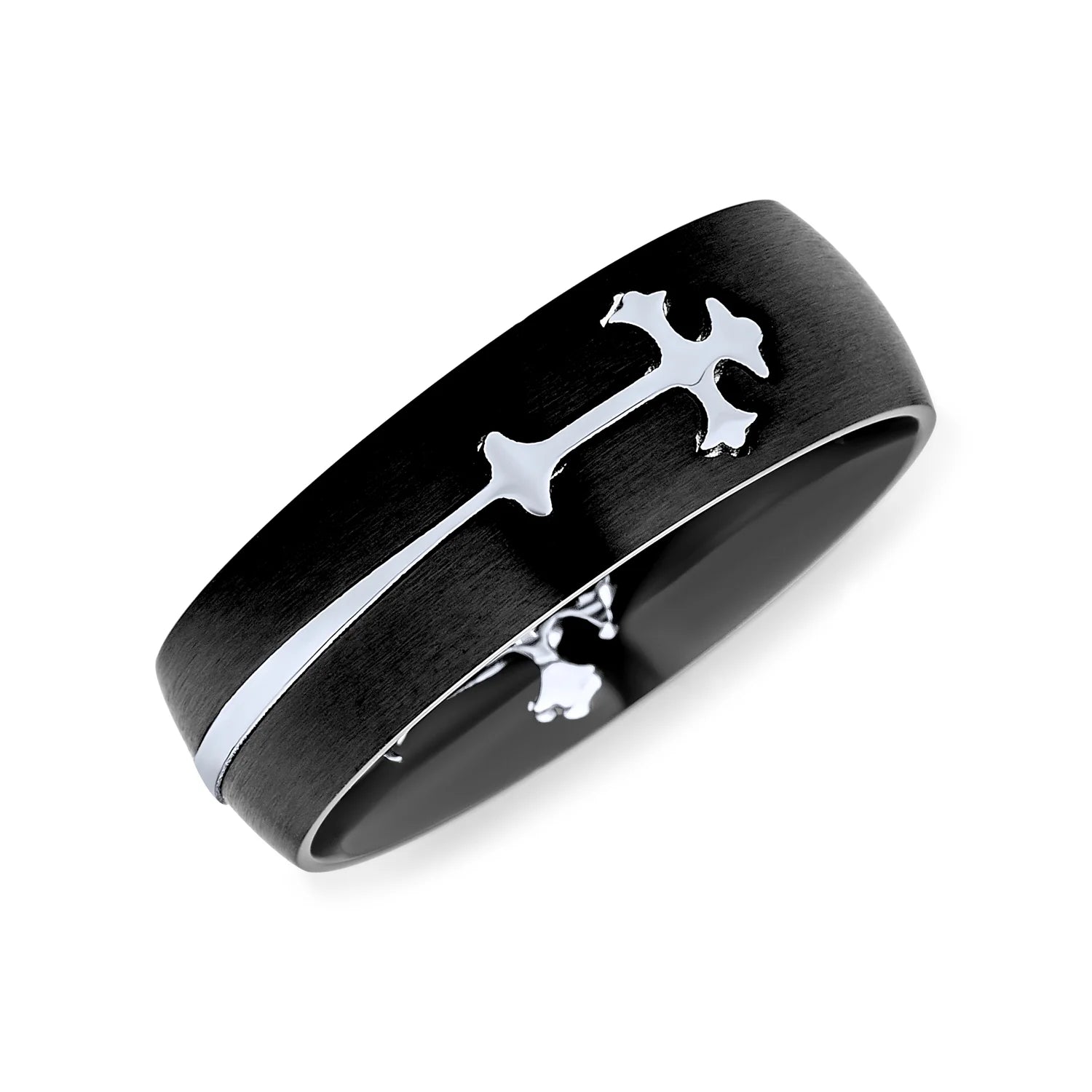 Men’s Religious Maltese Fleur De Lis Cross Wedding Band Ring – Black Stainless Steel | Christian Faith Jewelry