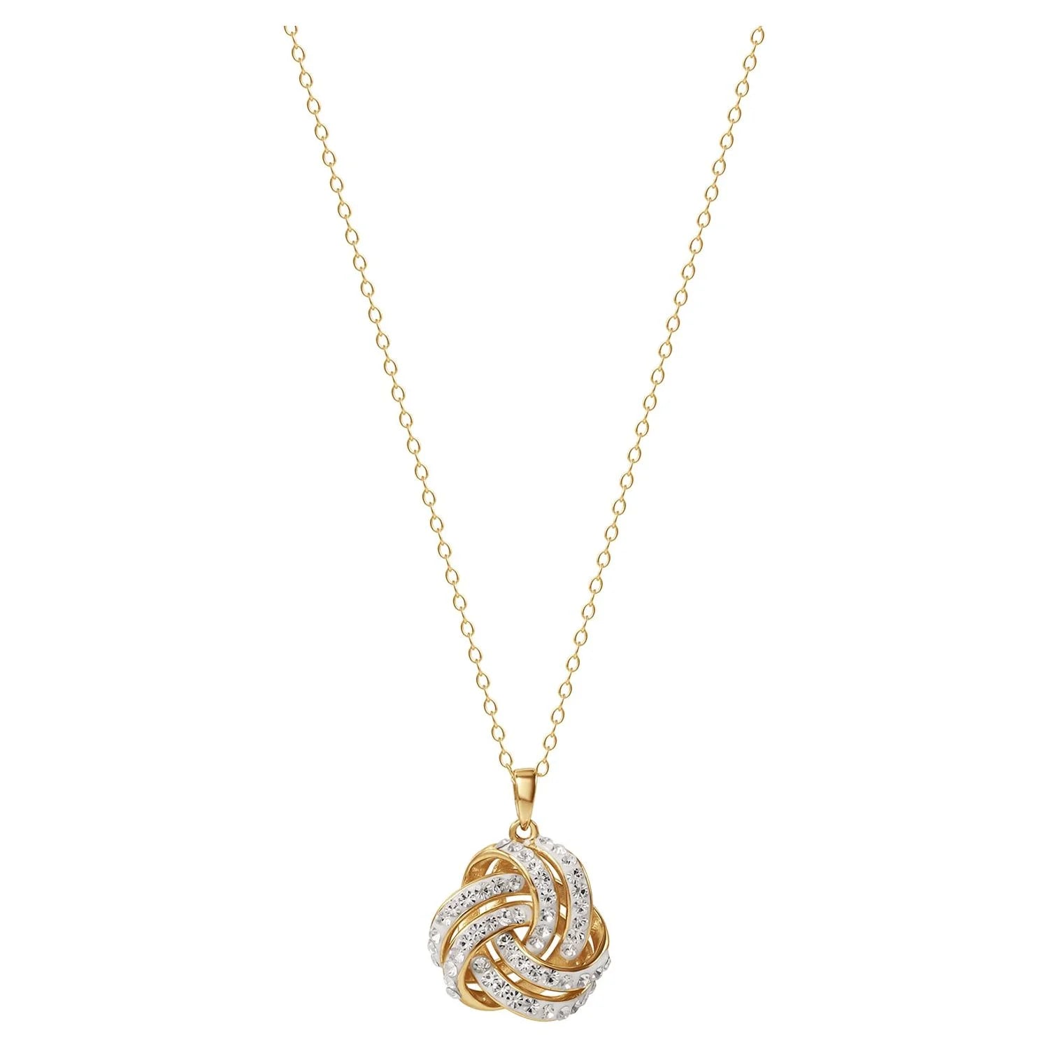 Fine Women’s Love Knot 18K Gold Crystal Pendant & Earring Set – Elegant Jewelry Gift