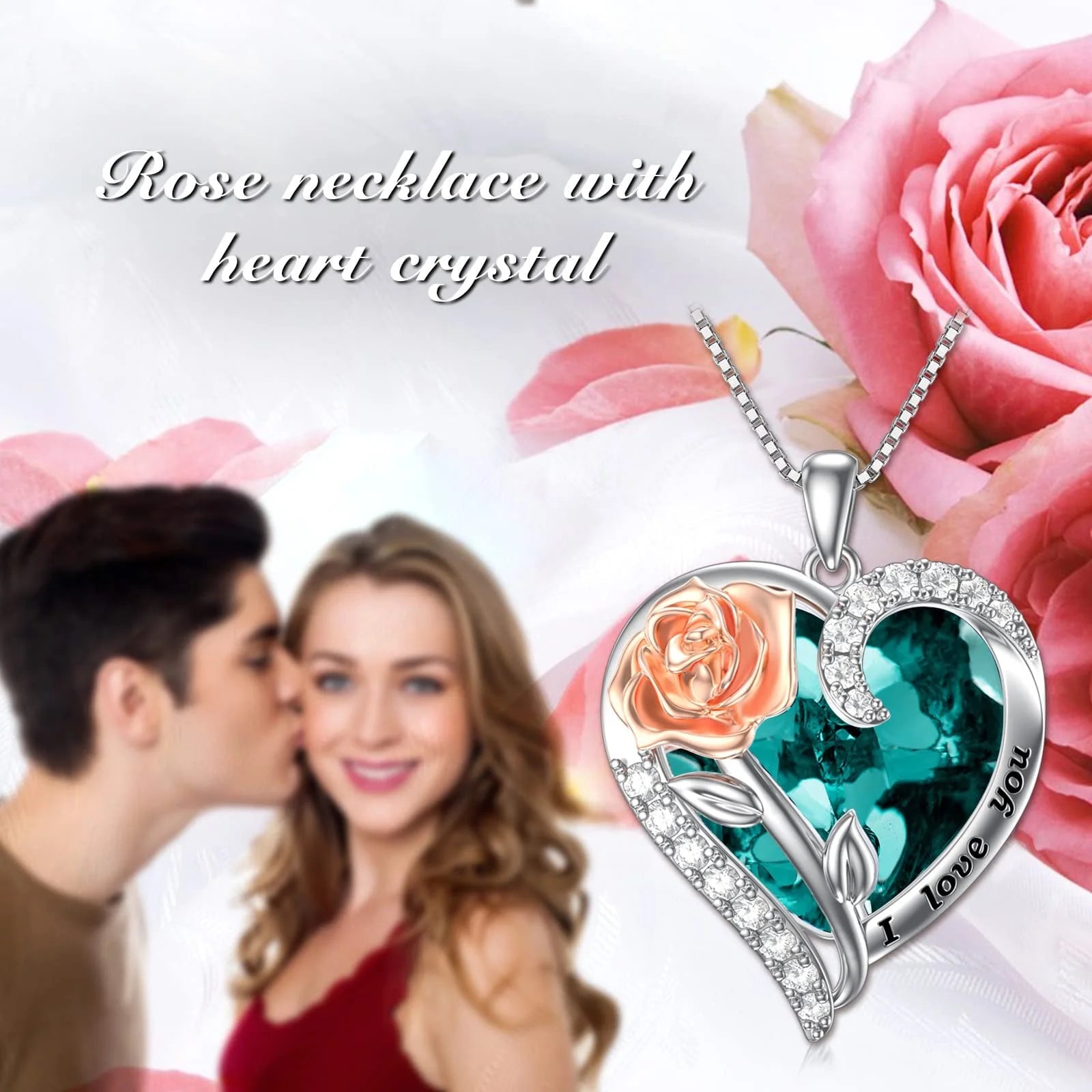 Graduation Gift for Women – Sterling Silver Rose Flower Heart Necklace with September Sapphire Birthstone Crystal