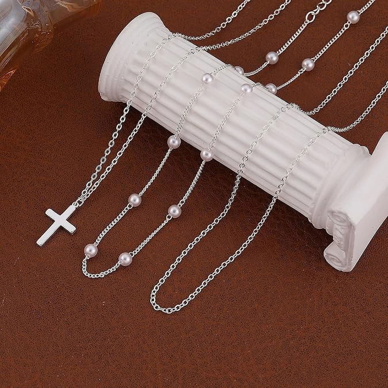 Layered Cross Necklace for Women – Dainty Pearl Cross Pendant, Fashionable Layered Jewelry for Weddings & Graduations