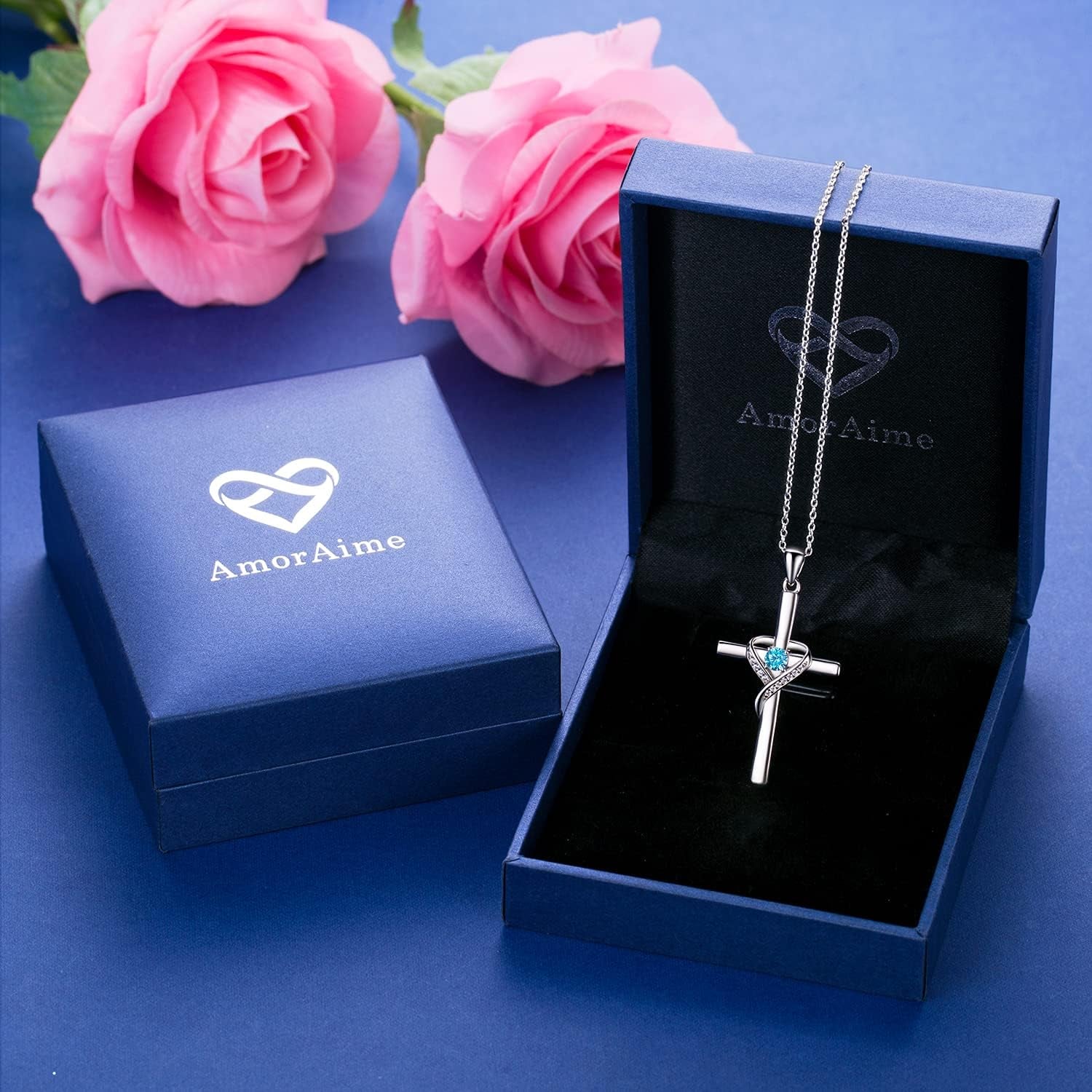 925 Sterling Silver Cross Necklace for Women Large Gold Cross Birthstone Faith Heart Necklaces for Easter Festival or Holiday