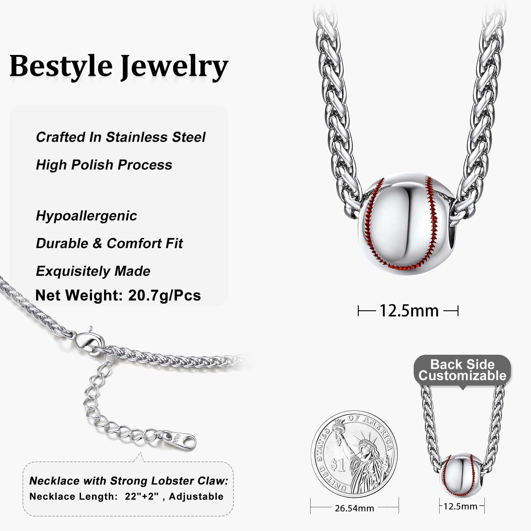 Baseball Necklace – 3D Ball Pendant Necklace for Men | Stainless Steel Sports Jewelry for Fans & Players | Gift for Baseball Lovers