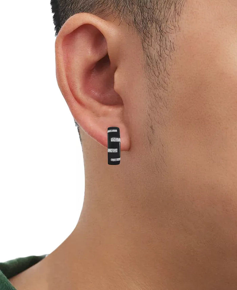 Men’s Diamond Zigzag Small Hoop Earrings (1/20 Ct. T.W.), 15mm – Also Available in Black Diamond