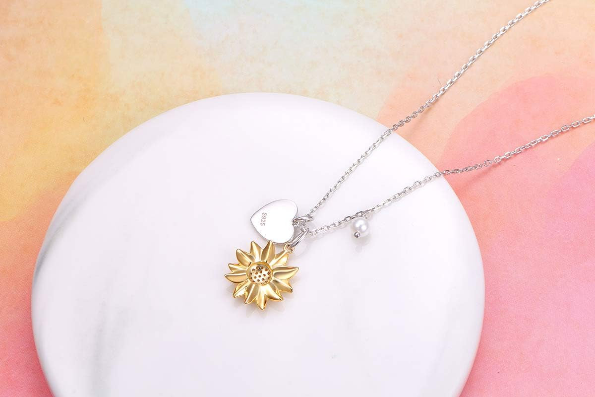 Sterling Silver Gold Tone Sunflower Initial Necklace – Personalized A–Z Script Alphabet Pendant for Women & Girls