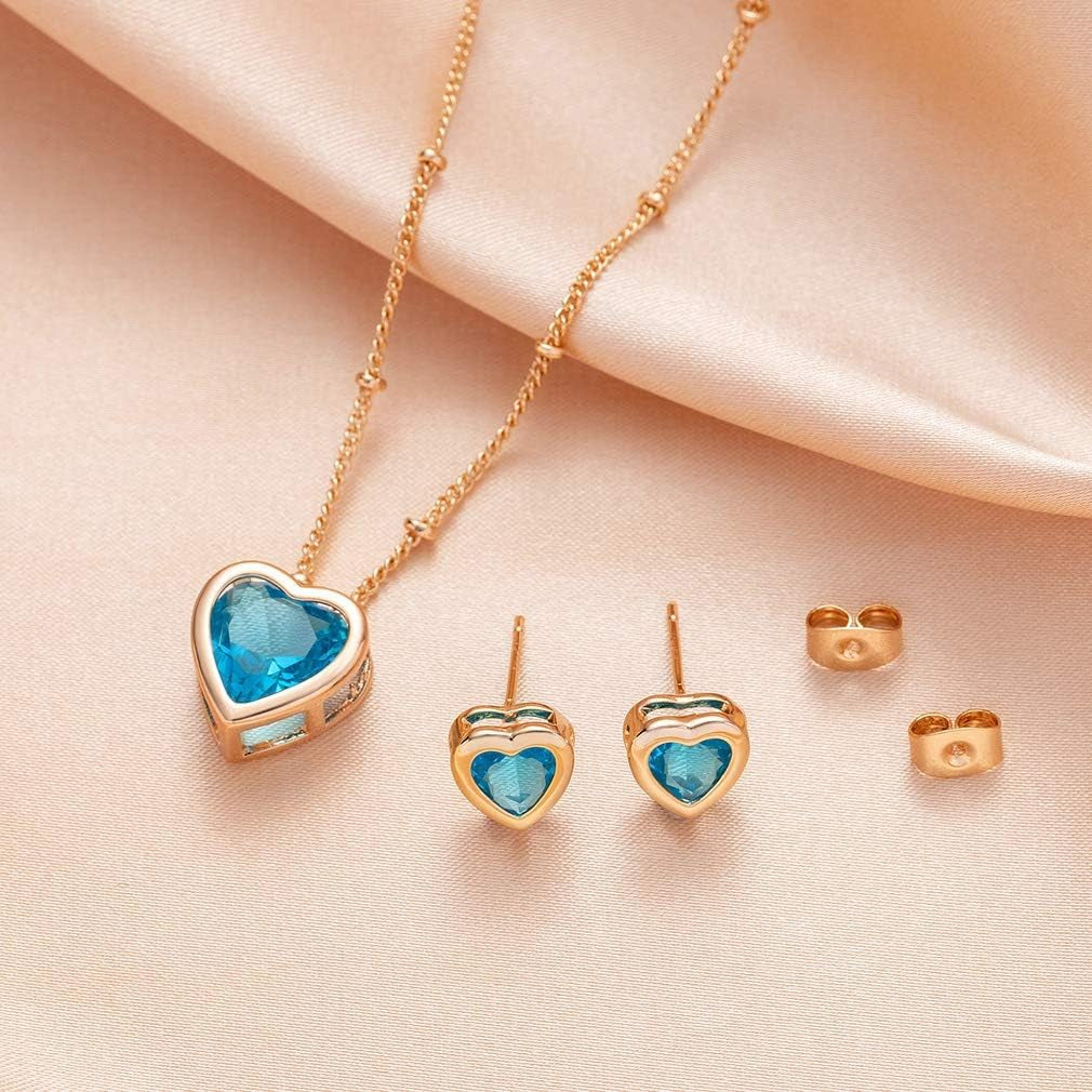 Austrian Crystal Heart Pendant Necklace & Earrings Set – 14K Gold Plated Hypoallergenic Jewelry for Women