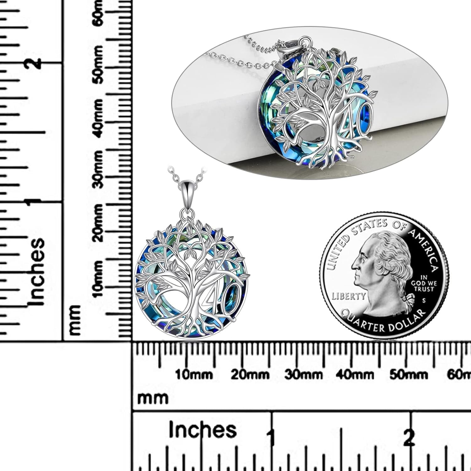 🎂 Birthday Gifts Necklace for Women – Sterling Silver Tree of Life Necklace with Blue Crystal | 16th 18th 30th 40th 50th 60th 70th 80th 90th 100th Birthday Gift | Mother’s Day & Christmas Jewelry for Mom, Wife, Women