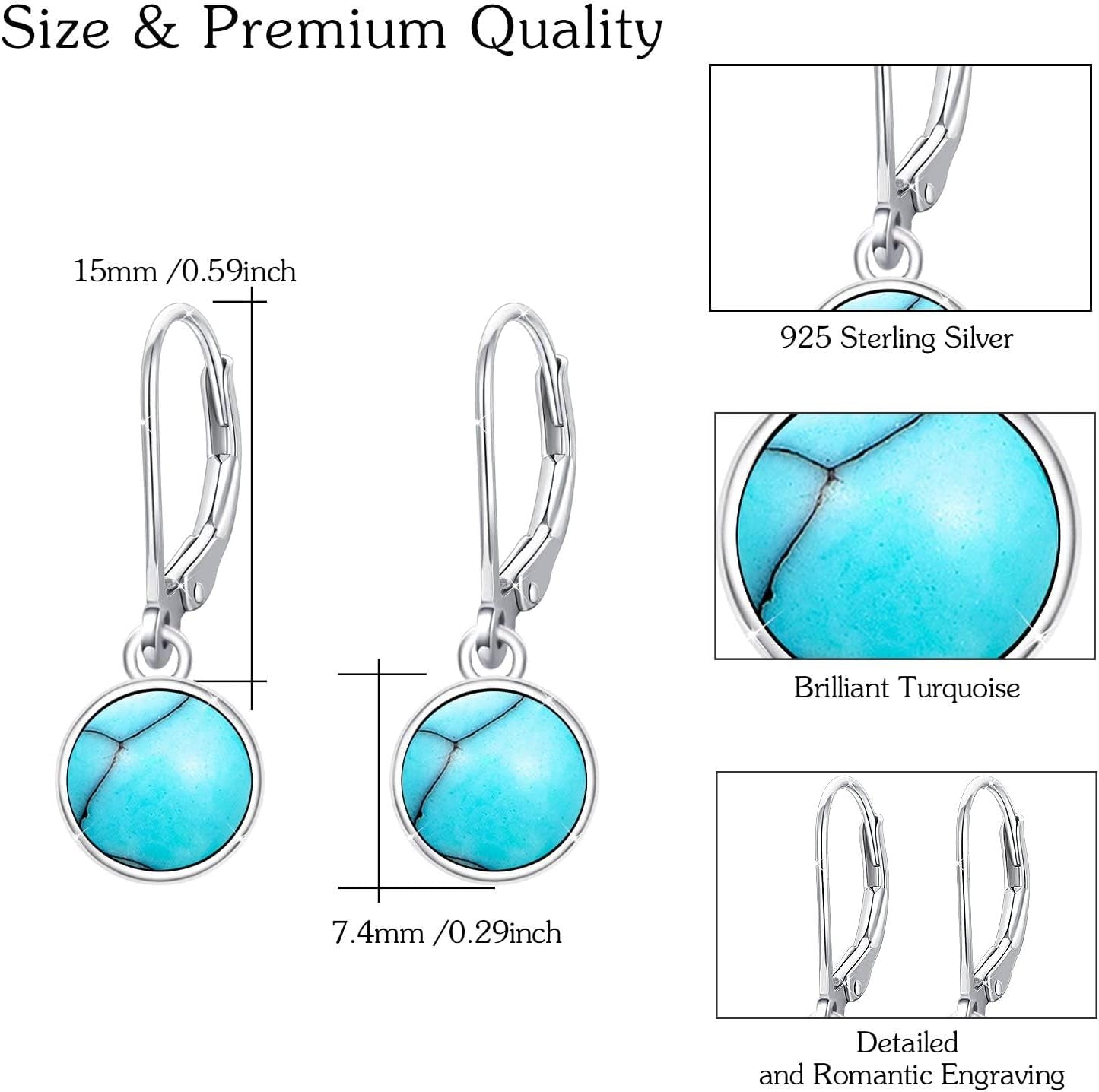Turquoise Small Hoops Earrings – 925 Sterling Silver Huggie Earrings for Sensitive Ears, Jewelry Gift for Women