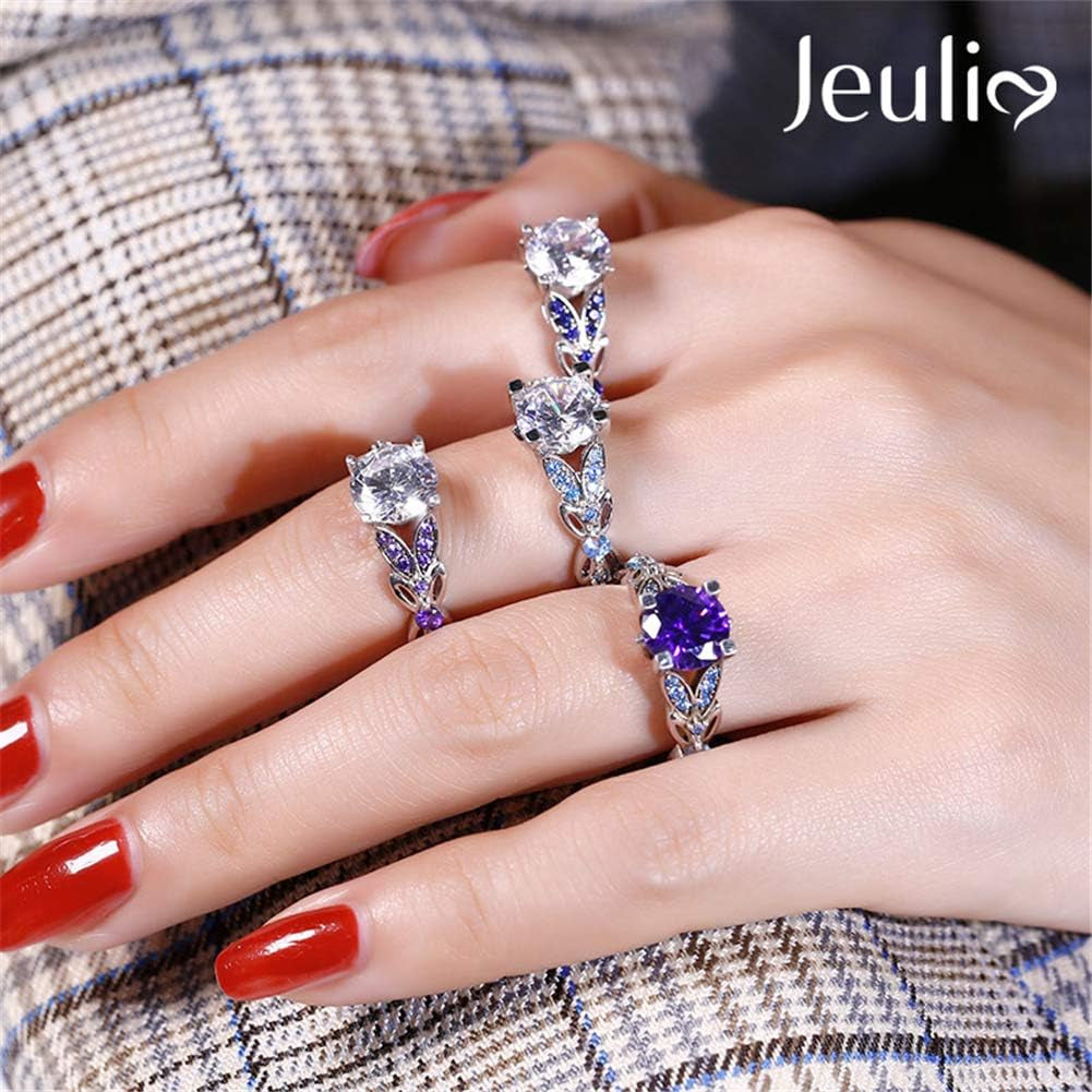4.3 Carat Personalized Sterling Silver Butterfly Ring Set for Women – Purple Amethyst Round Cut Bridal Wedding Engagement Eternity Promise Rings