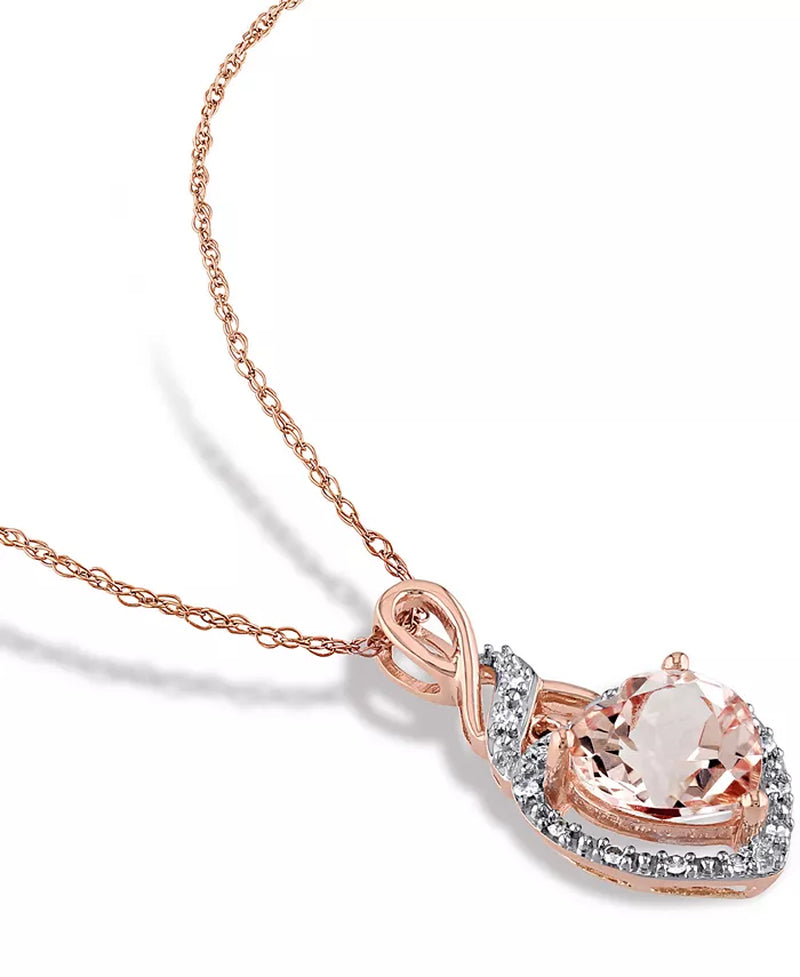 Morganite & Diamond Heart Swirl Pendant Necklace in 10K Rose Gold