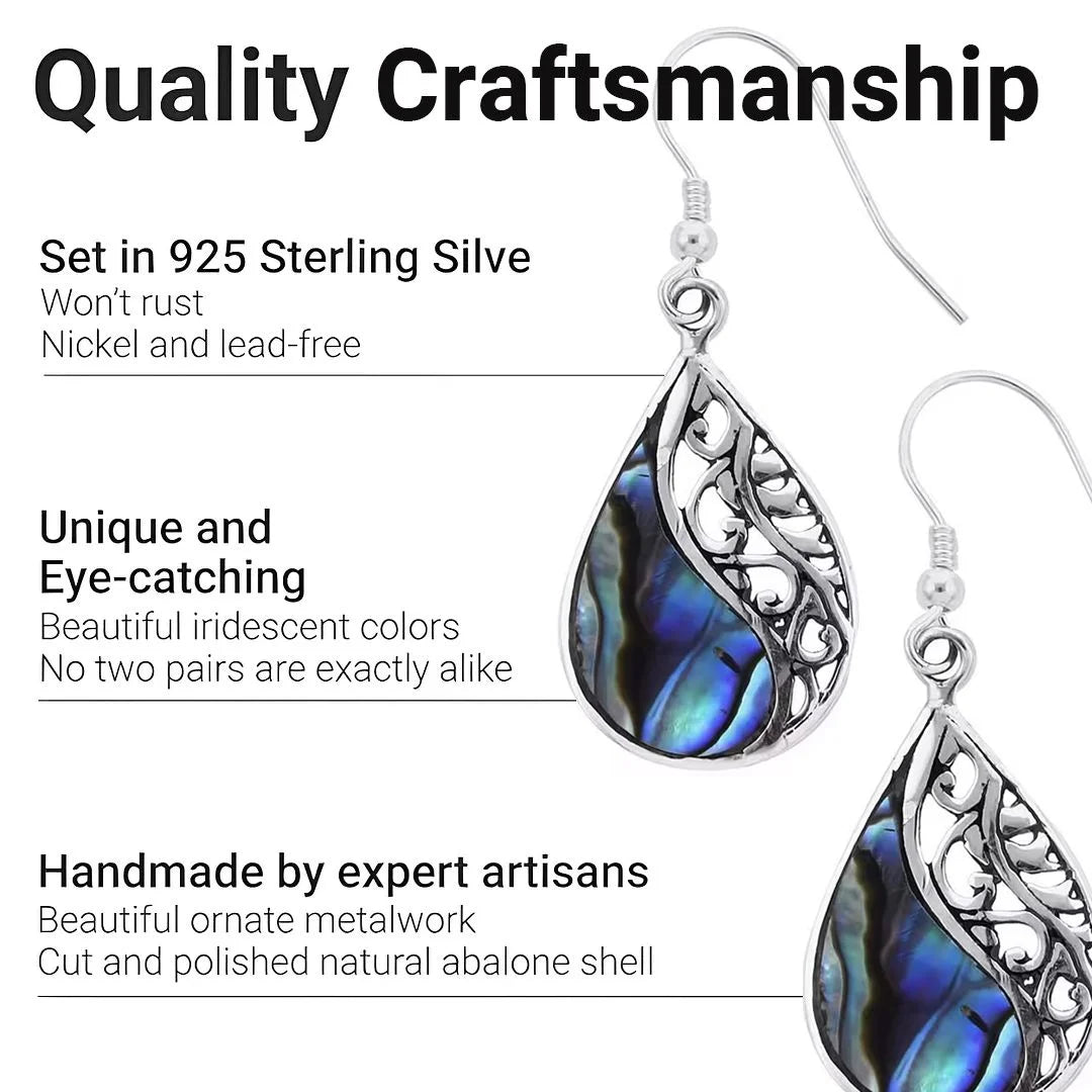 Abalone Shell Earrings for Women – Boho Beach Style in 925 Sterling Silver