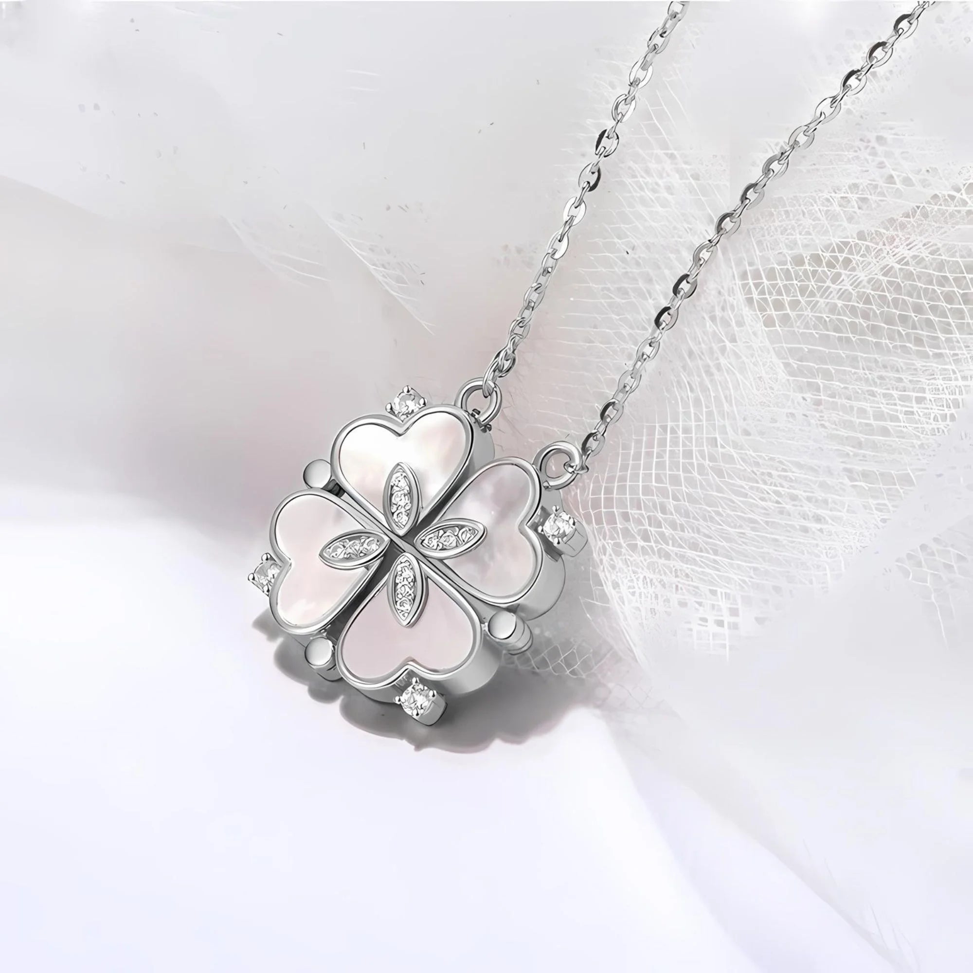 4-Leaf Clover Heart Pendant Necklace for Women – Magnetic 925 Sterling Silver Good Luck Charm Jewelry