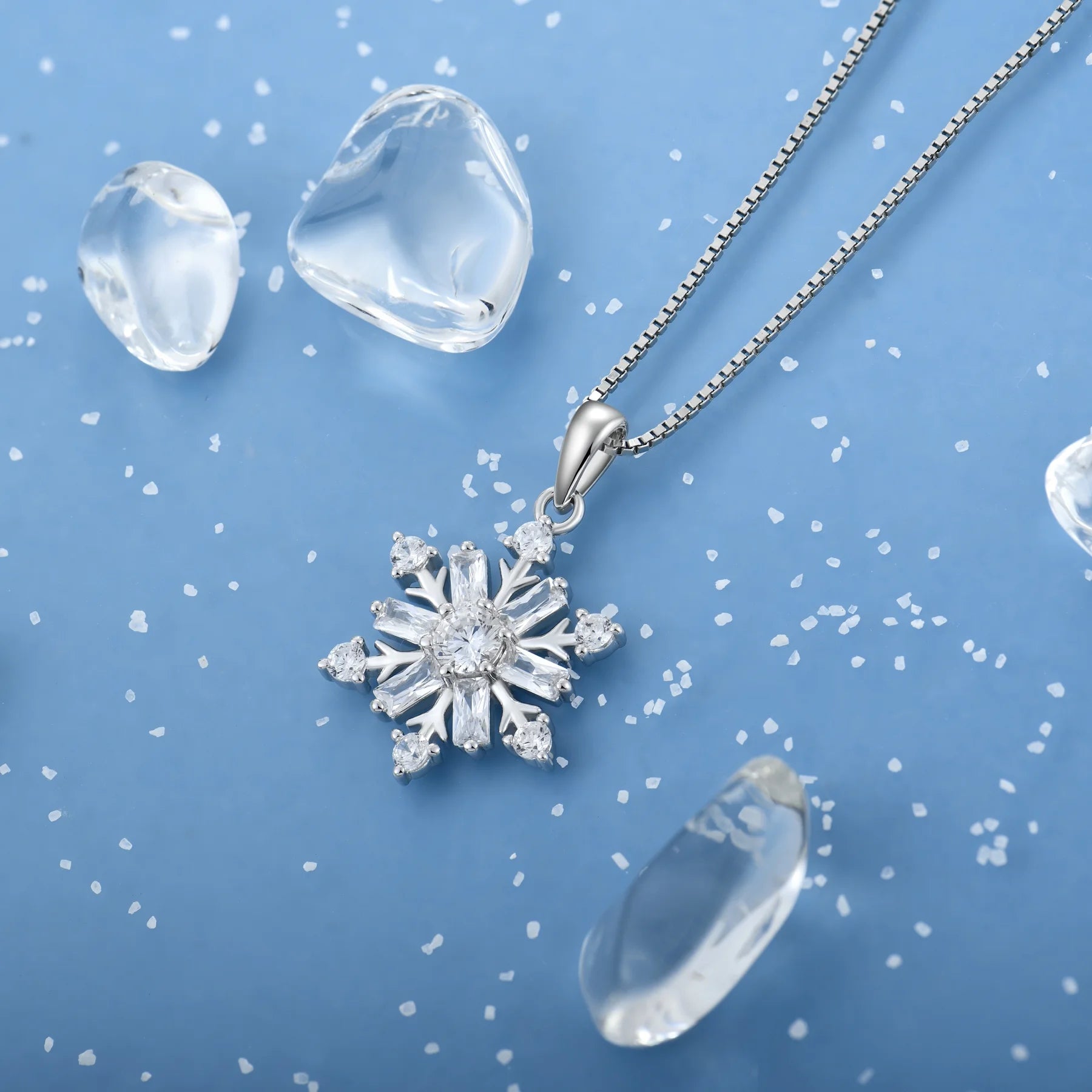 ❄️ 925 Sterling Silver Snowflake Necklace with April Cubic Zirconia Pendant Elegant Christmas Jewelry Gift for Women