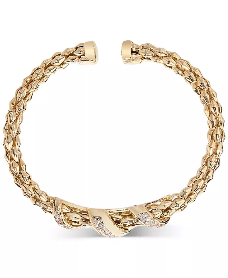 Diamond Pavé Twist Pyramid Link Cuff Bracelet – 5/8 Ct. T.W., 14K Gold-Plated Sterling Silver