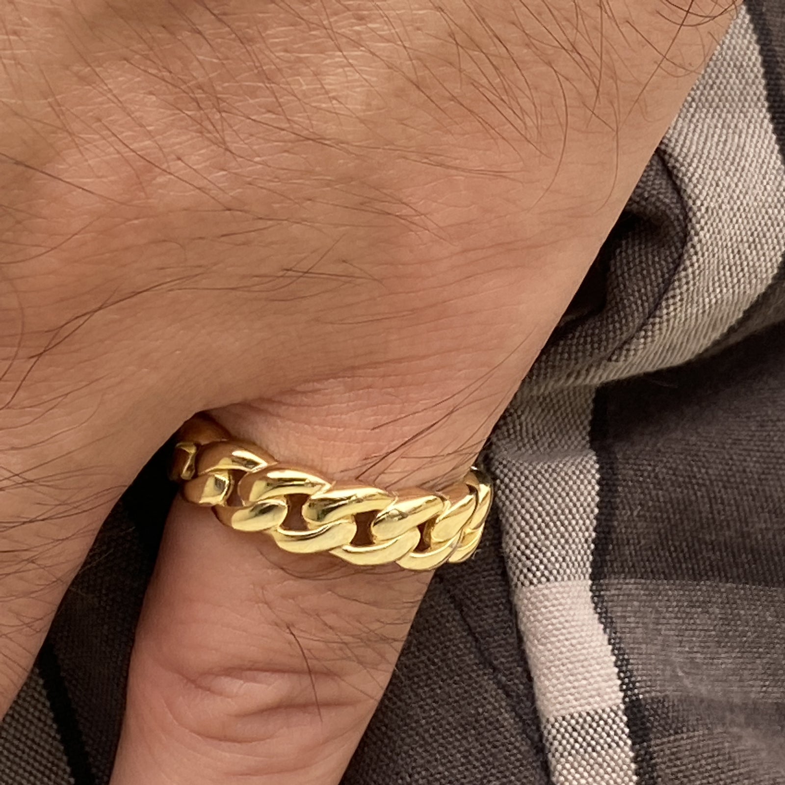 14K Gold Plated over Real 925 Sterling Silver Ring – Plain Miami Cuban Link, Sizes 6–13
