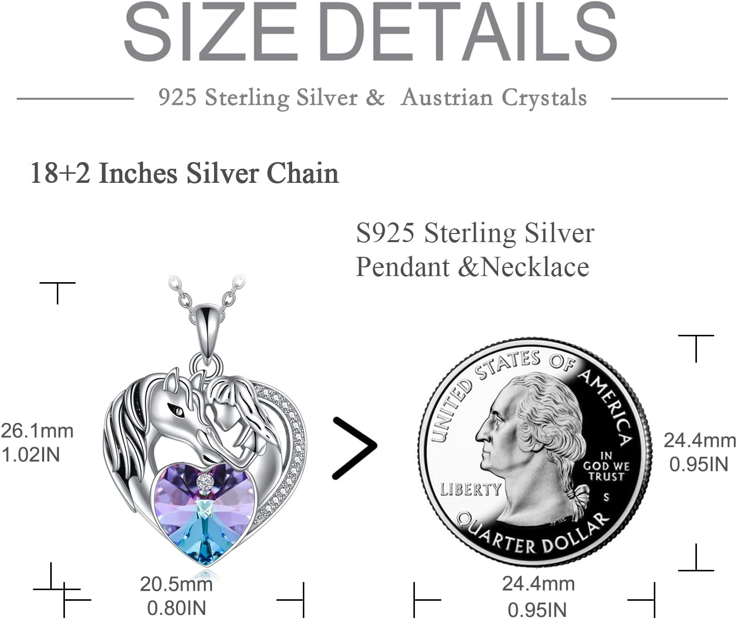 Purple Heart & Horse Pendant Necklace – Sterling Silver Animal Lover Gift for Her