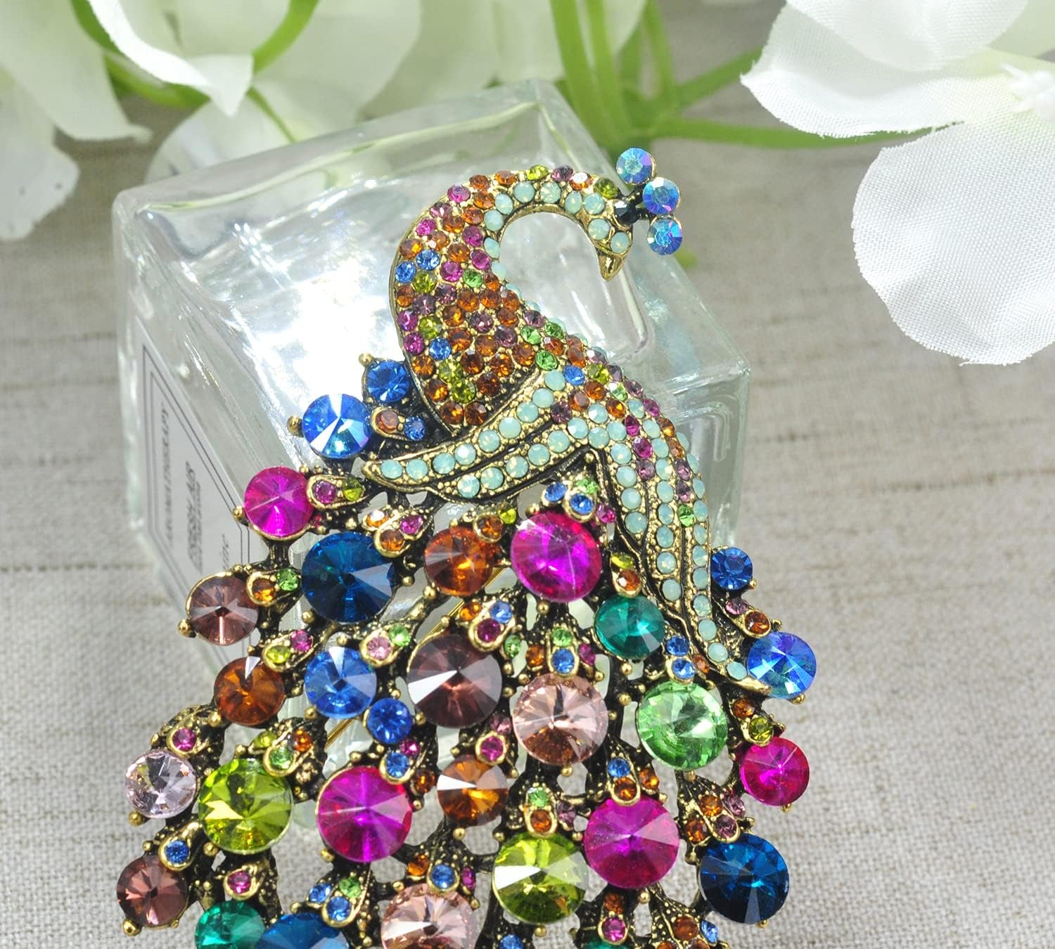 Vitage Style Crystal Large Peacock Feather Pin Brooch