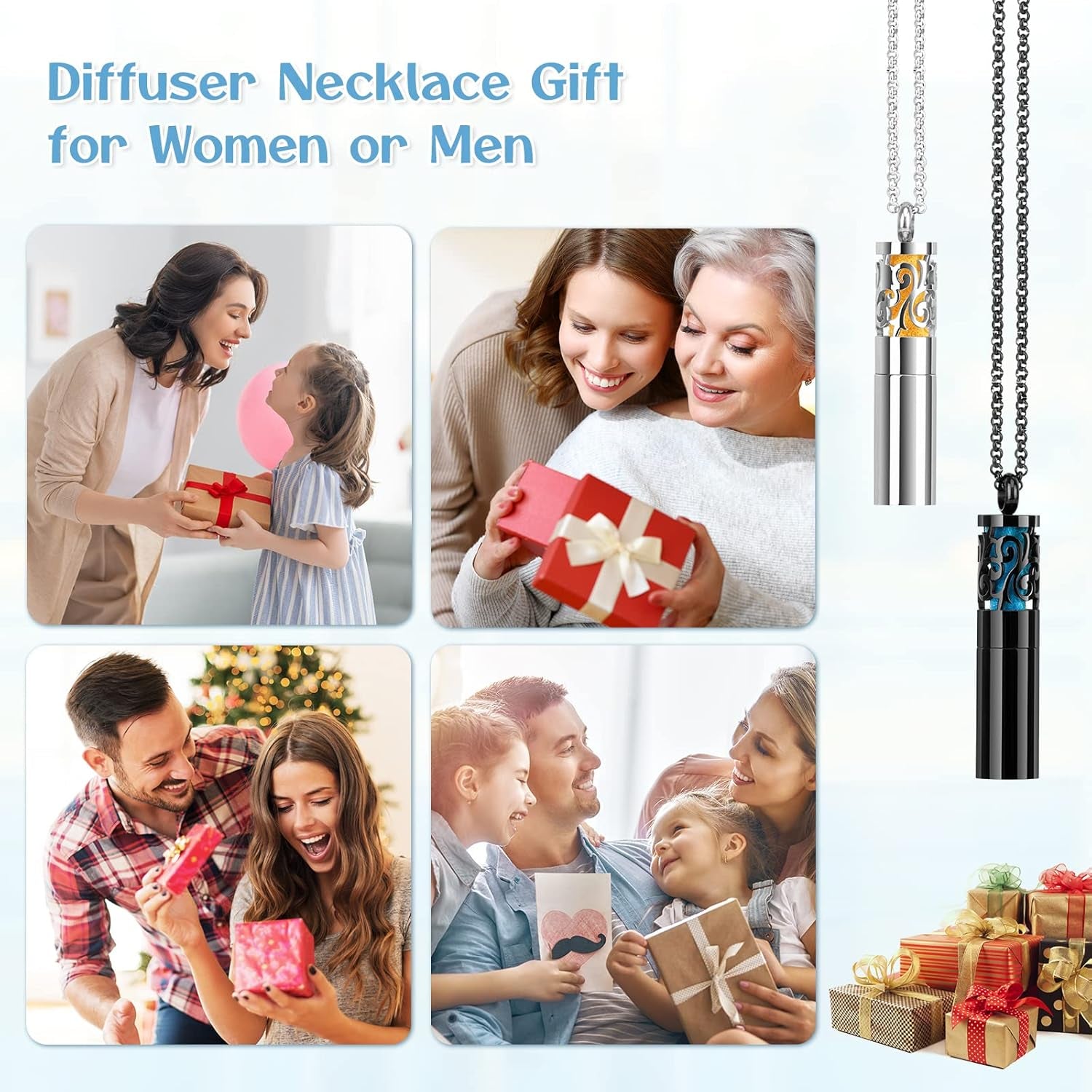 2PCS Essential Oil Diffuser Necklaces for Women – Stainless Steel Aromatherapy Pendant Lockets with 20 Felt Pads | Mother&