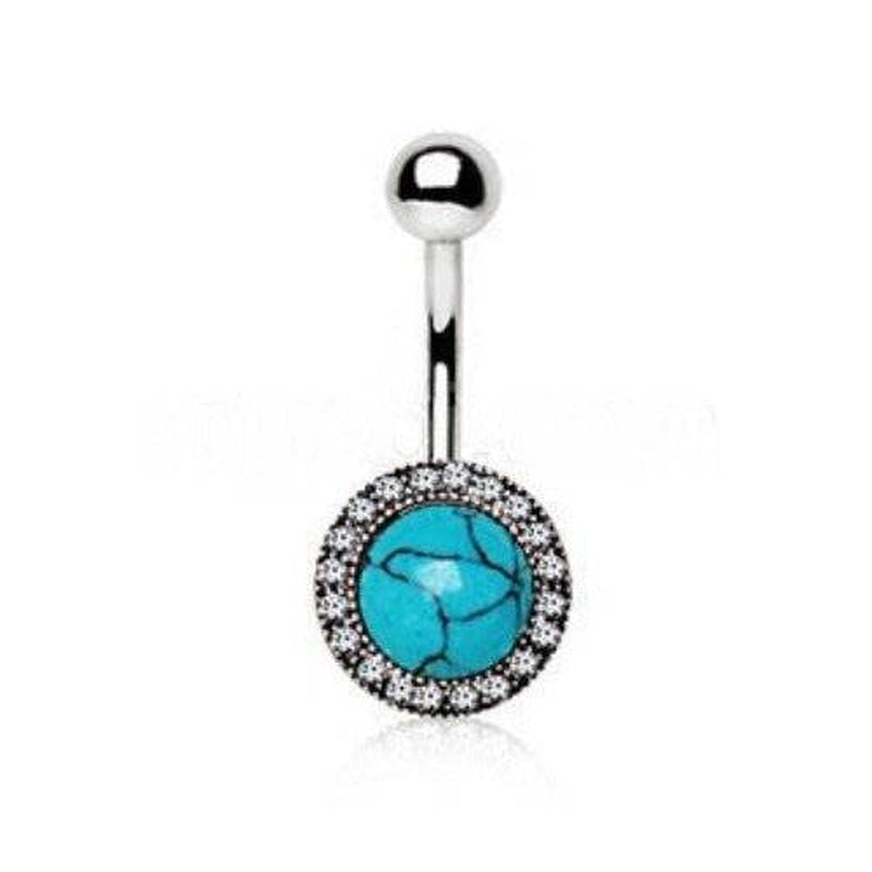 Antique Jeweled Turquoise Navel Ring – Vintage-Inspired Belly Button Ring with Gem Accents